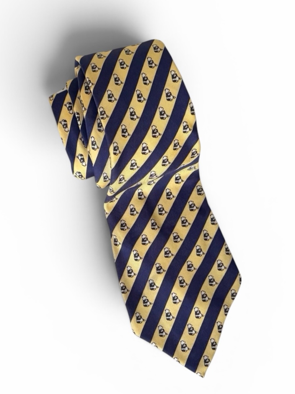 Hermès Navy Blue and Yellow Panda Bear Silk Twill Necktie